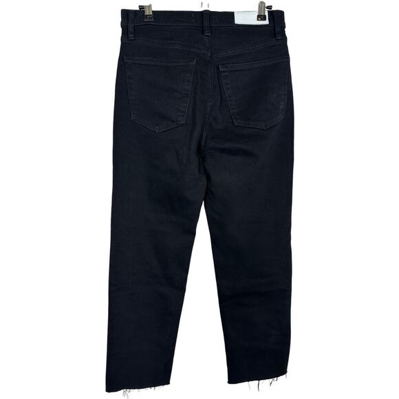 RE/DONE Originals 70s Stove Pipe Noir with Rip Cropped Jeans 27-Black Button Fly - Picture 3 of 12